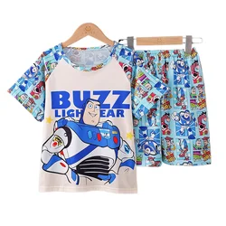 2024 Toy Story Buzz Lightyear Sleepwear Nightgown Kids Suit Cartoon Girls Boys Set Summer Tops +short Clothes Children's Wear