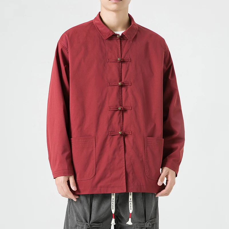

Spring Autumn Thin Jaet Men's Collar Vintage Button up Outerwear Youth Loose Fit Polyester Cotton Blend Anti UV