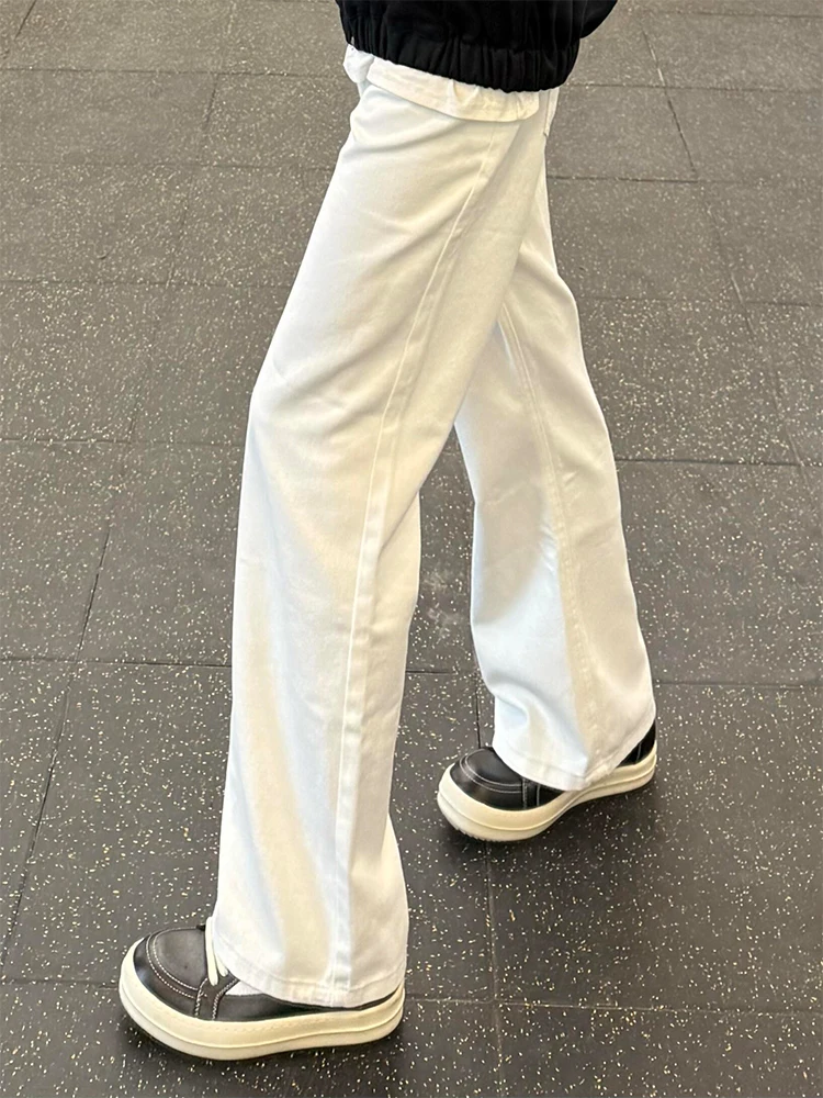 

White Straight Leg Men's Jeans High Street Vibe Drapey Trendy American Retro Loose Casual Long Trousers Youth Fashion