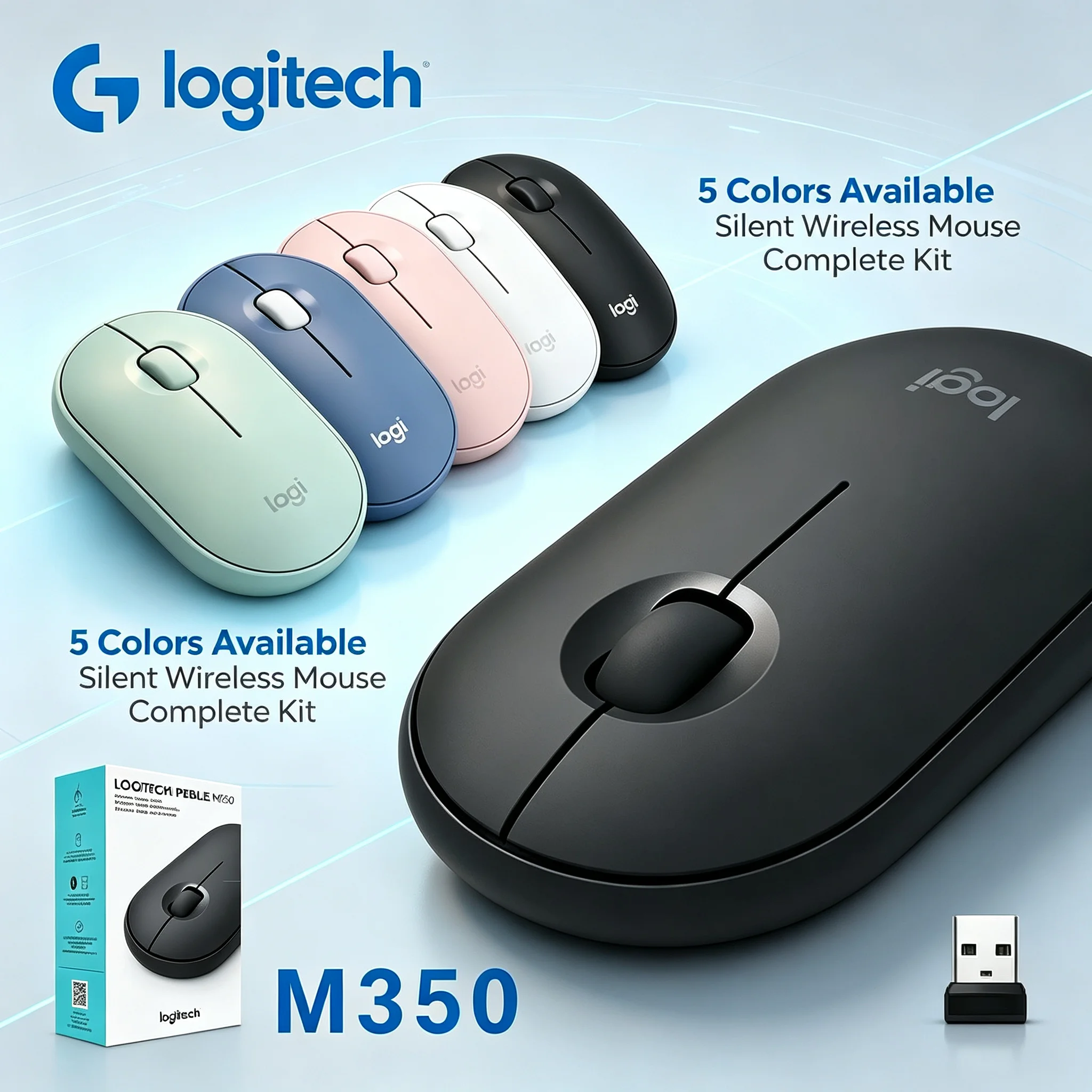 Logitech M350 Silent Wireless Mouse Slim Compact Design Mice for Travel Laptop Office