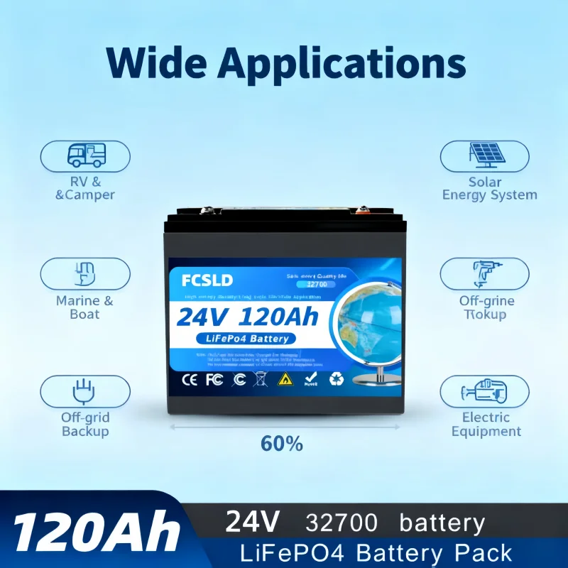 

24V LiFePO4 Battery 100Ah 200Ah Built-in 200A BMS Rechargeable Deep Cycle Battery for RV Camper Solar Marine Off-Grid System