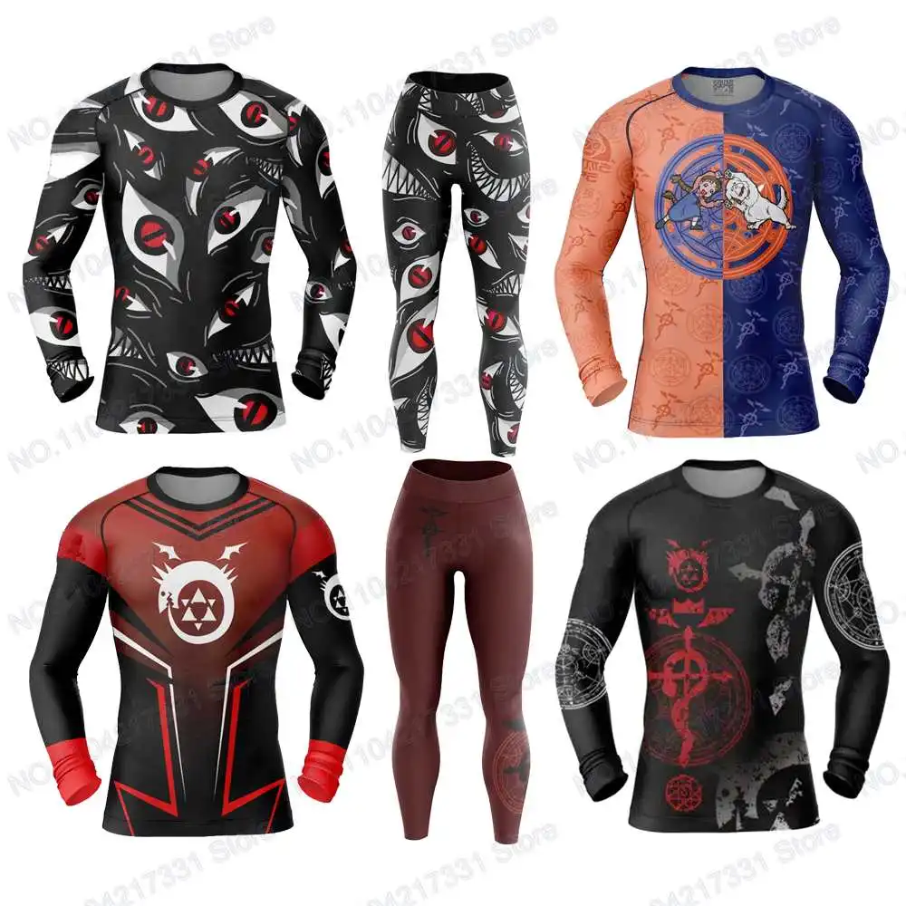 Popular Cartoons Alchemy Anime Surfing Jersey Beach Swimwear Diving Gym Long Sleeves Trousers MMA BJJ Men Jiu Jitsu Fitness Sets