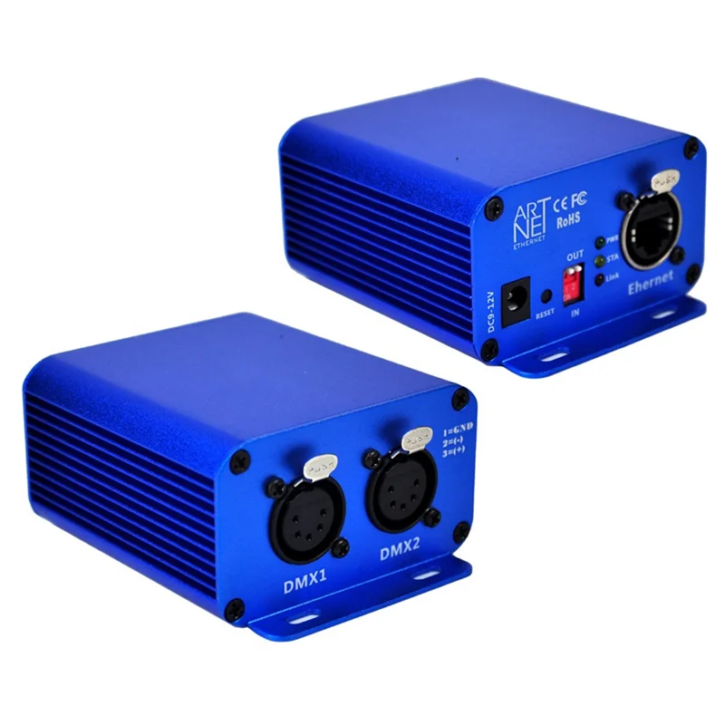 Controller per luci da palco DMX Artnet a 5 pin a 2 porte Presa Xlr a 5 pin Strumento per lo scambio del segnale DMX a 2 vie Connettore netto RJ45