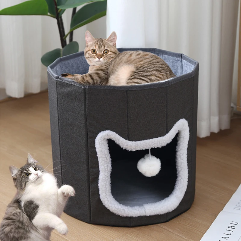 

Removable Foldable Double-Layered Cat Beds Durable Scratch-resistant Washable Indoor Kitten Bed with Plush Mat Mascotas Gatos
