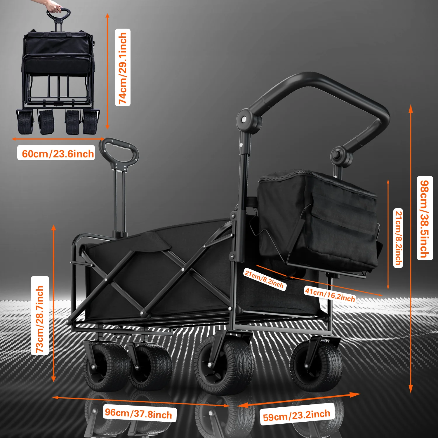 Large capacity folding wagon with accessories and rear-opening design for transporting groceries, food Supplies and equipment