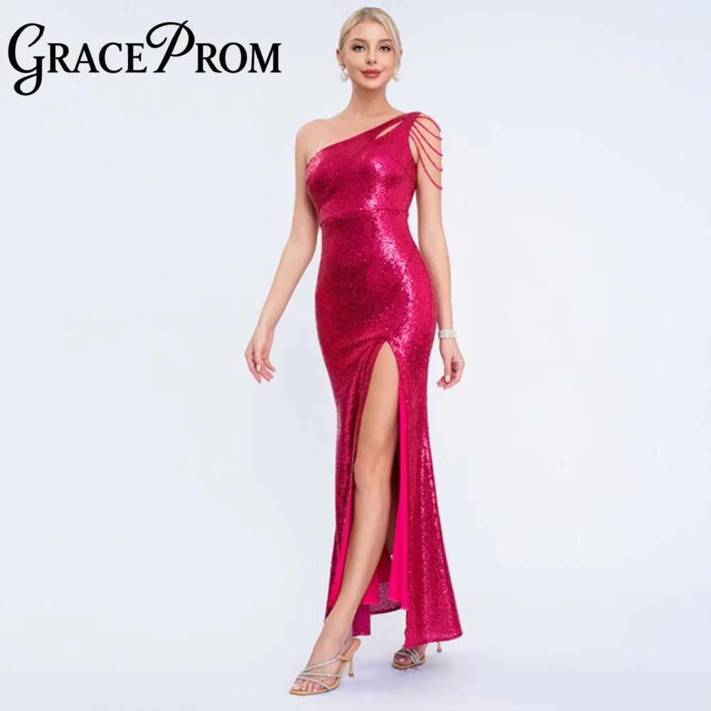 Graceful One-Shoulder Evening Dress 2026 Shining Sequin Party Gown Formal A-Line Floor-Length Party Dresses Customized