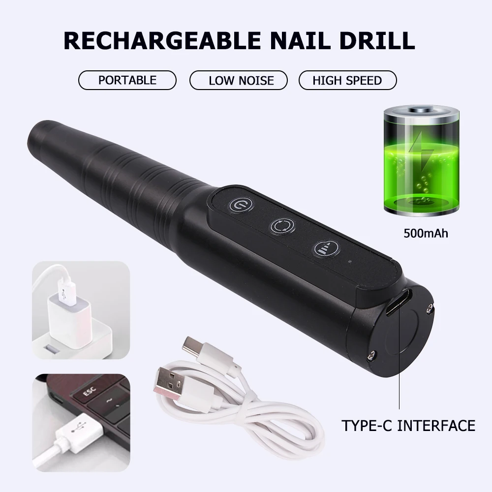 เครื่องเจาะเล็บ, ปากกาตะไบเล็บไฟฟ้าแบบชาร์จไฟได้ไร้สายเครื่องมือแต่งเล็บแบบพกพาพร้อมบิตเซรามิกสำหรับเล็บ, ร้านเสริมสวยและใช้ในบ้าน