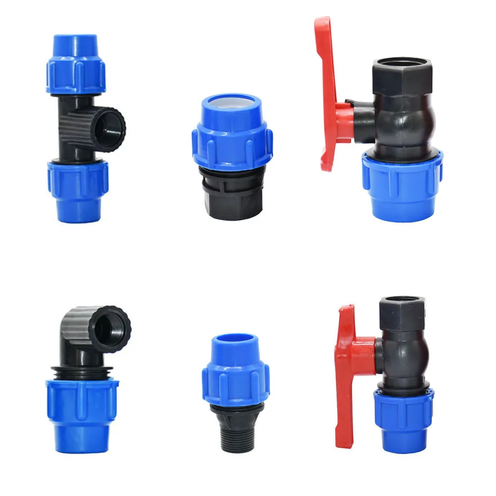 20/25/32/40/50mm PVC PE Tube Tap Water Splitter Elbow Tee Plastic Ball Valve Connector Garden Agriculture Water Pipe Fittings