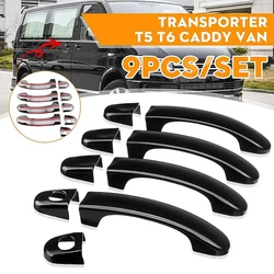 9Pcs Set ABS Chrome Door Handle Covers Trim For TRANSPORTER T5 T6 CADDY VAN 2003-2015 Gloss Black