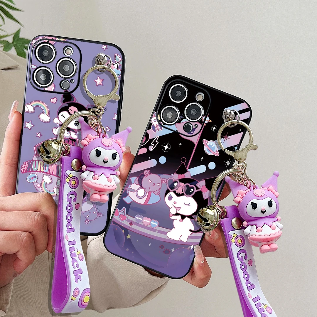 For OPPO A15 94 54 55 53 74 96 57 17 58 78 60 Realme C55 53 35 30 21Y 11 33 63 61 65 67 Glasses Kuromi Case With Keychain