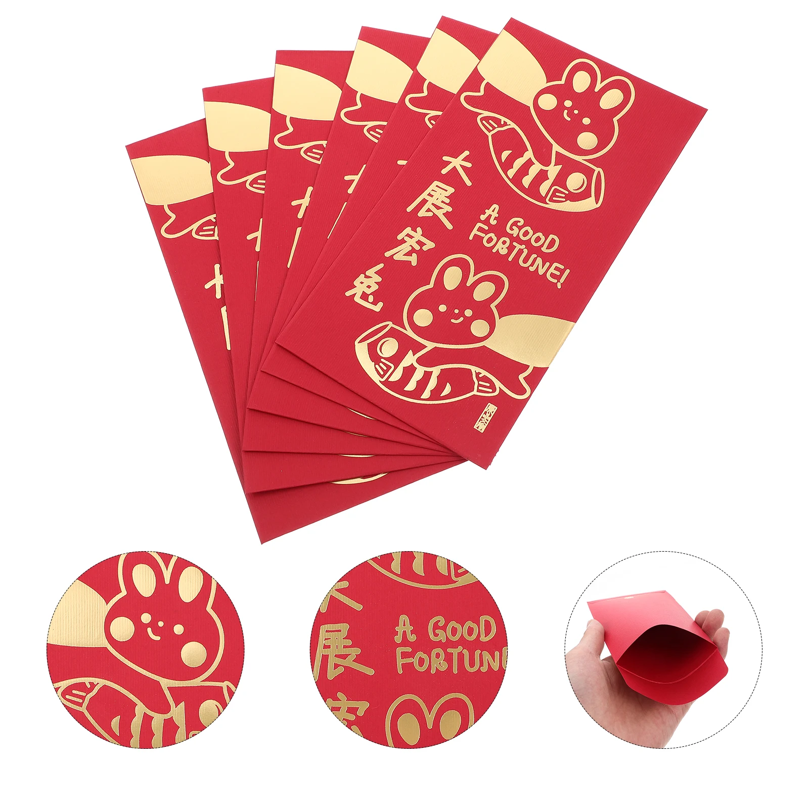 

6 Pcs Year of The Rabbit Red Envelope Paper Envelopes Decorative Packets Decoration Chinese Lucky Money Lunar New