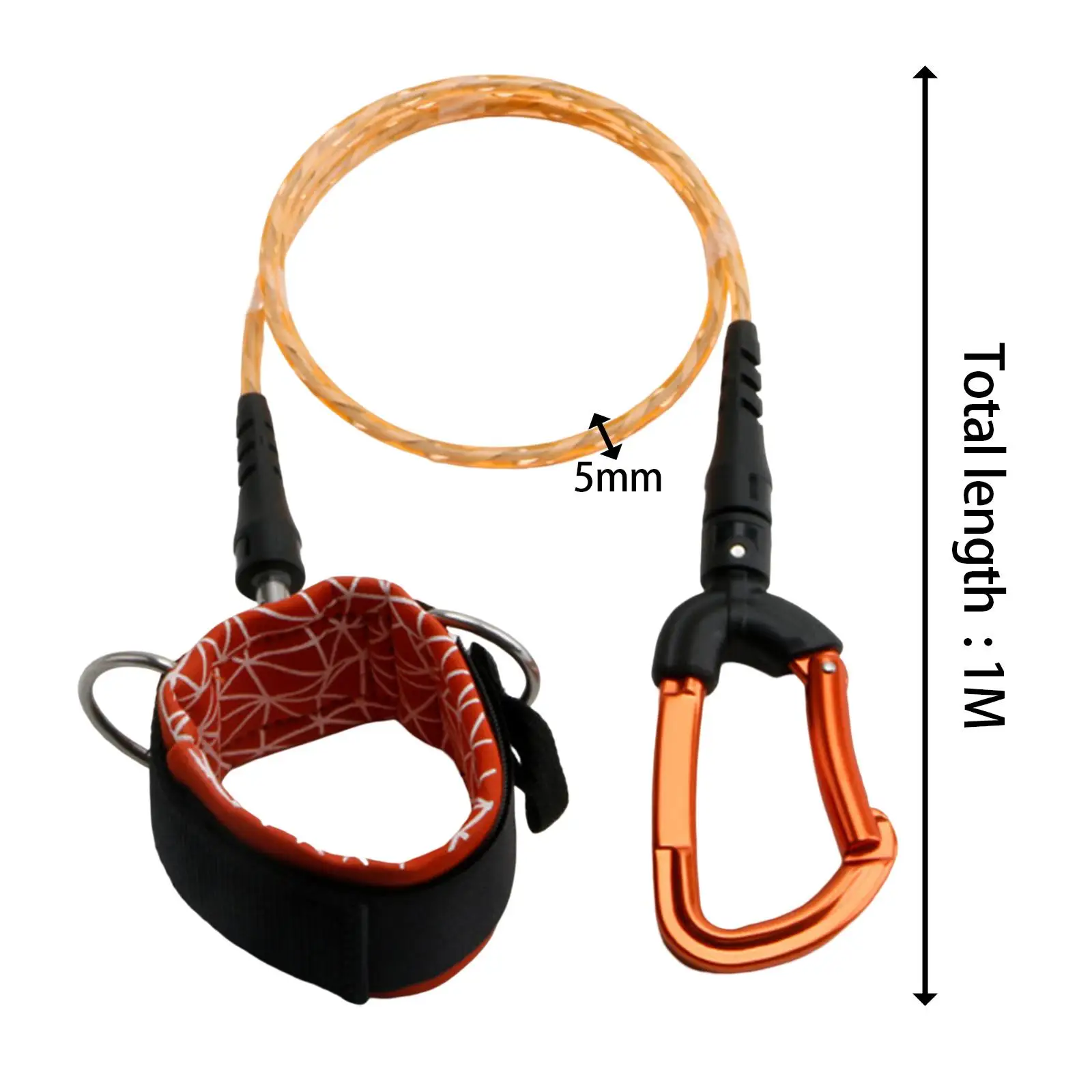 TPU Polyurethane Freediving Lanyard Stainless Wire Coil with 360 Rotation 24KN Force Safety Leash for Scuba Diving Training