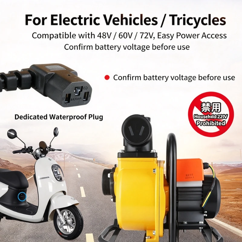 Brushless DC Smart Self-Priming Water Pump 24V 48V 60V 72V E-Bike Battery Pump,220V 380V Large Flow Irrigation Water Pump