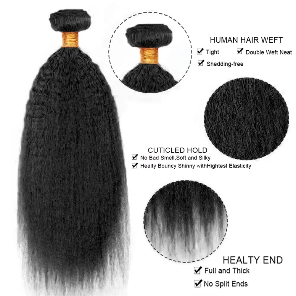 

15A Кудрявые прямые пучки человеческих волос 100% человеческие волосы Яки Прямой пучок Натуральный черный плетение Необработанные наращивания 30 дюймов