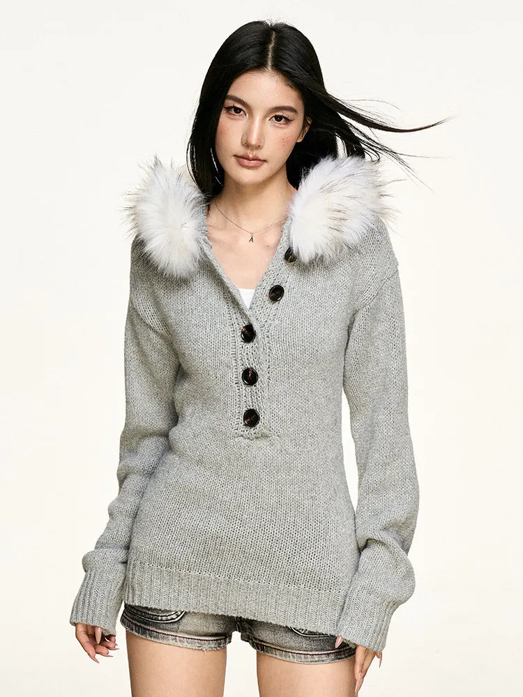 Women Grey Knit Pullover Sweater Vintage 2000s Oversize Jumper Knitwear Long Sleeves Soft Cozy Sweater Autumn Winter