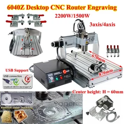 for 2200W Desktop CNC Engraving Machine 6040Z DIY 1500W Spindle 4axis Cutting Milling Printer for PVC Aluminum USB Port