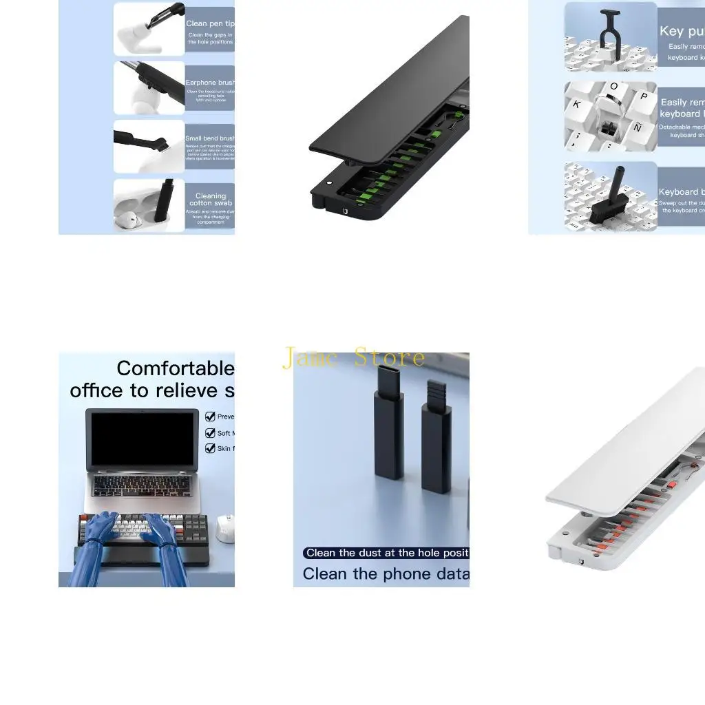 

LX0B Ergonomic Keyboards Wrist Rest with 22 in 1 Cleaning Tools and Builts in Storage for Pains Relief During Work Gaming Study