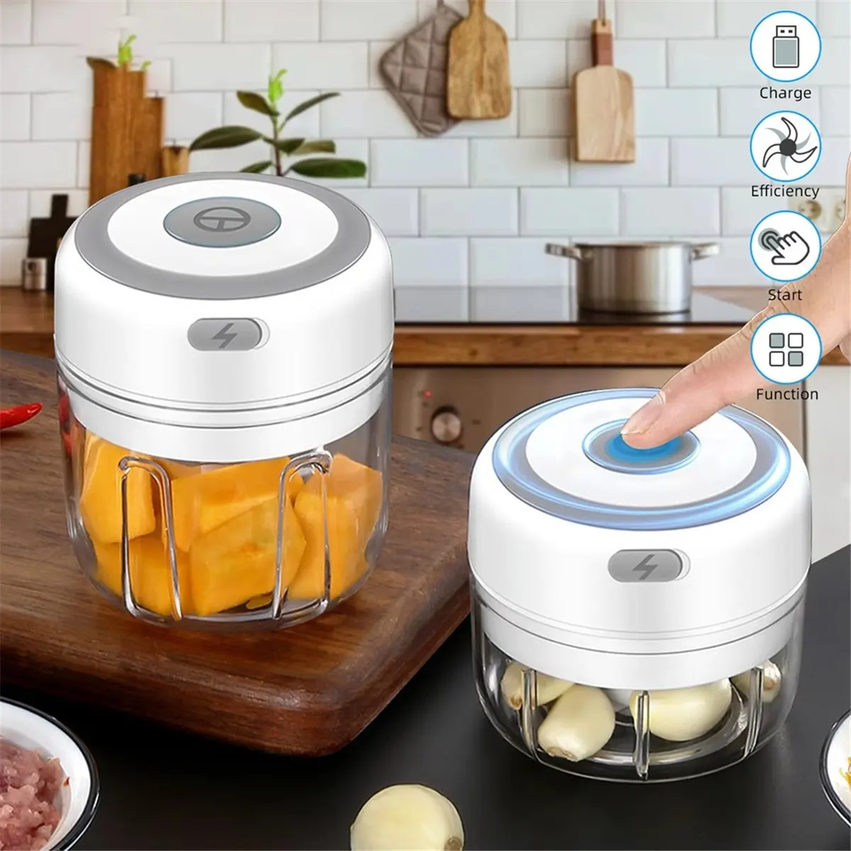 AT16 Electric Garlic Crusher - Mini Garlic Masher,Portable Meat Chopper for Kitchen,Ideal for Vegetables, Salad Preparation B
