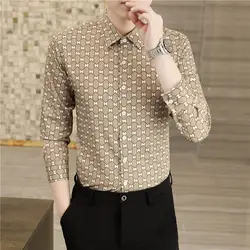 Smart Casual Spring Autumn Shirts Men's POLO Collar Printing Single Breasted Breathable Trend Versatile Long Sleeve Slim Tops