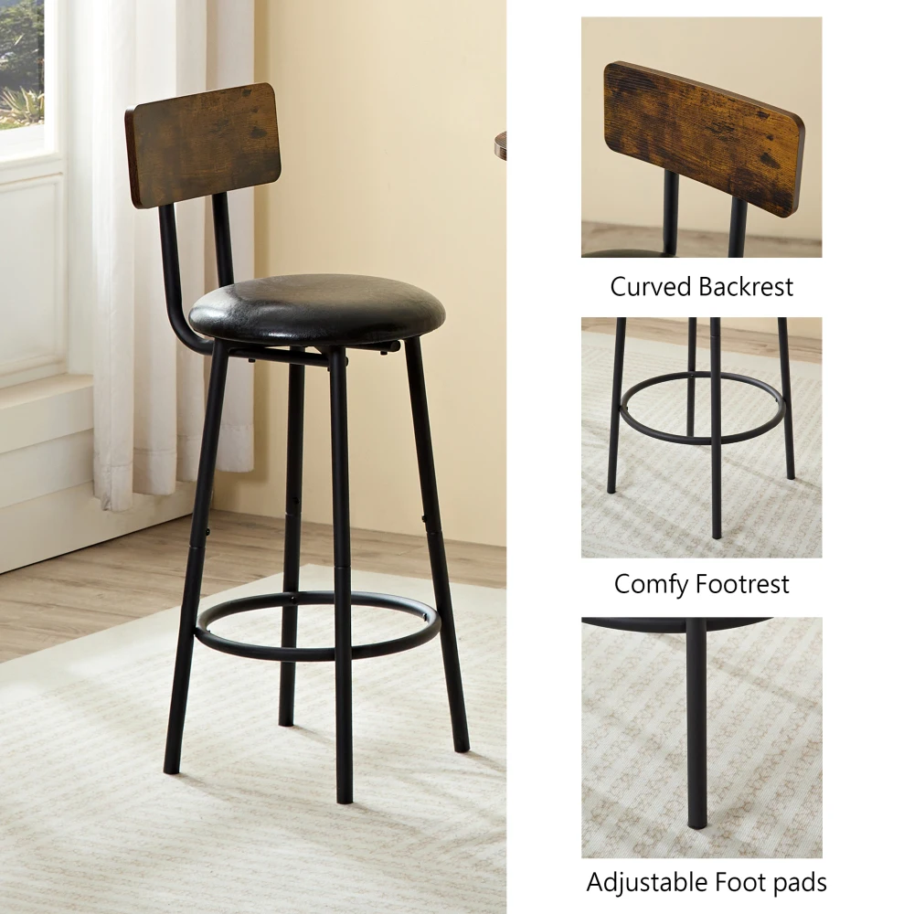 Three-piece Round Dining Table Two-level Small Dining Table with Storage Bar Table Two Upholstered Bar Chairs