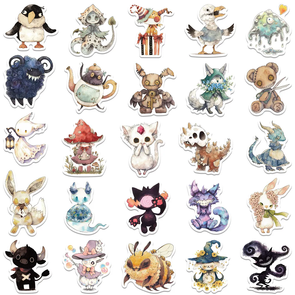 10/50pcs Gothic Absurd Fairy Tale Monsters Animal Stickers Funny Cartoon Graffiti Decal for Laptop Luggage Scrapbook Diy Sticker