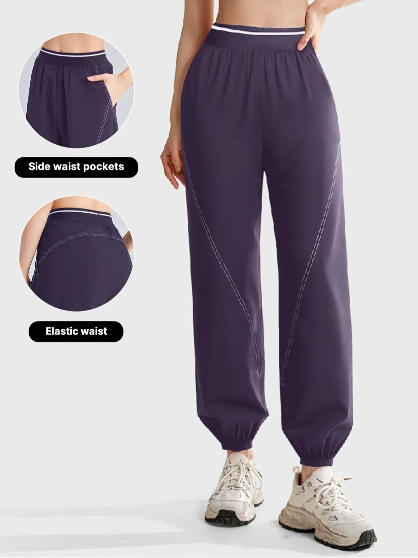 Women's Sporty Loose-Fit Jogger Pants with Elastic Waistband & Side Pockets, Ideal for Fitness Yoga Casual Wear All Seasons