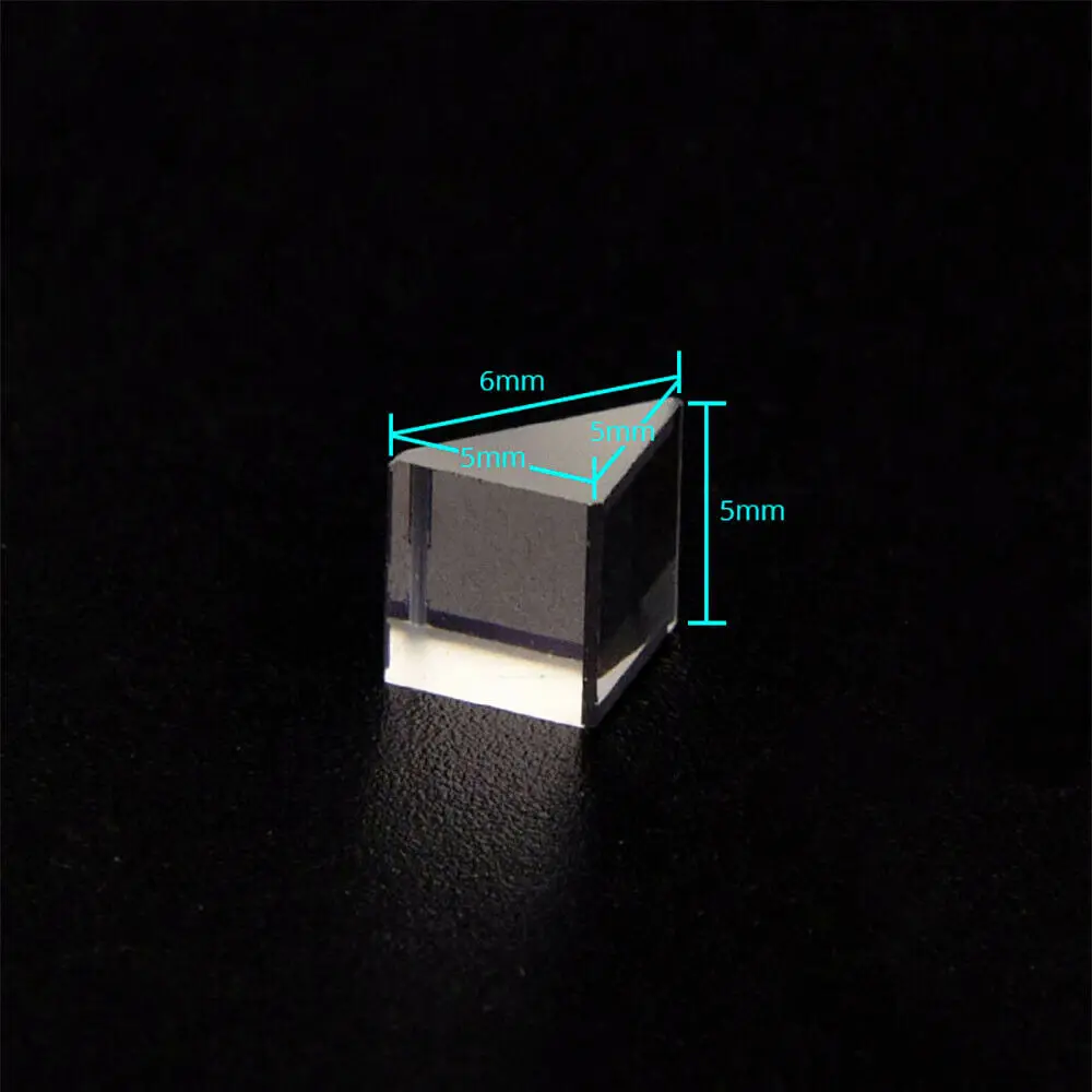 20 PCS ชำรุด5X5X5mm Optical สามเหลี่ยมแก้วมุมขวา Prism Optics Light Science สำรวจ90