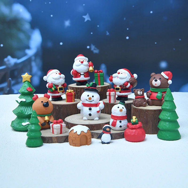 Christmas Handmade Decor - Santa Claus & Reindeer Figurines Resin Christmas Tree Ornaments for Desktop Display