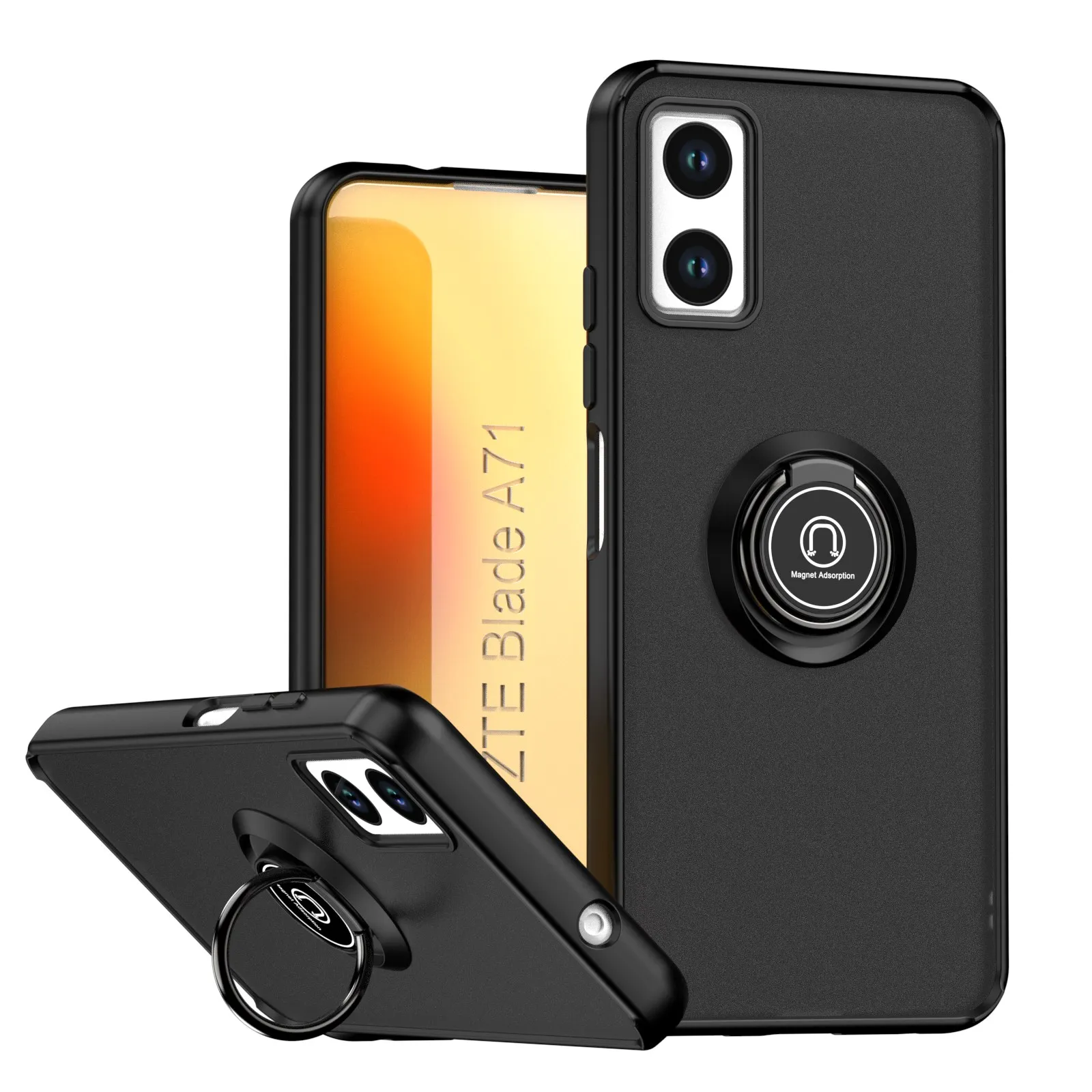 Para ZTE Blade A71 Funda de lujo Qiying contraste de Color esmerilado soporte de anillo integrado para ZTE A71 A7S Funda de parachoques a prueba de golpes