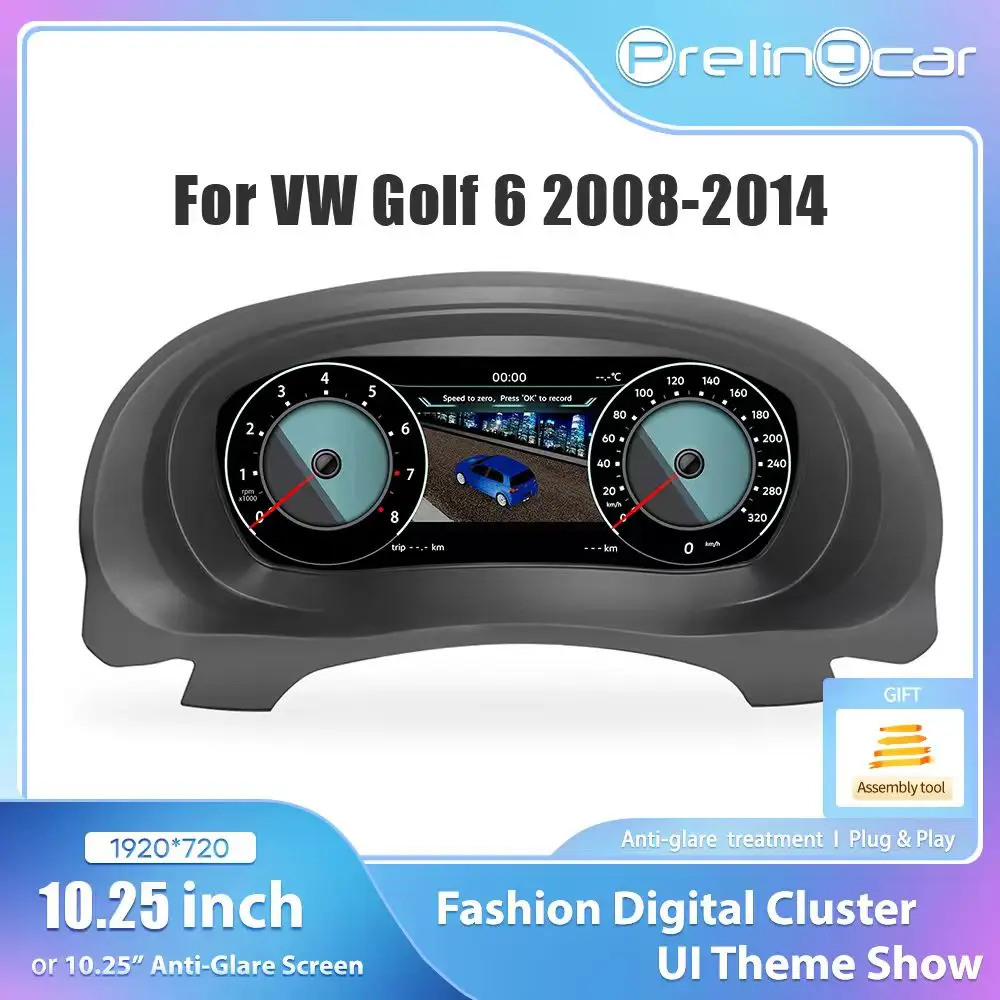 10.25'' Digital Cluster Instrument for Volkswagen Golf 6 MK6 2009 11 12 13 2014 Years LCD Panel Speedometer Virtual Navigation