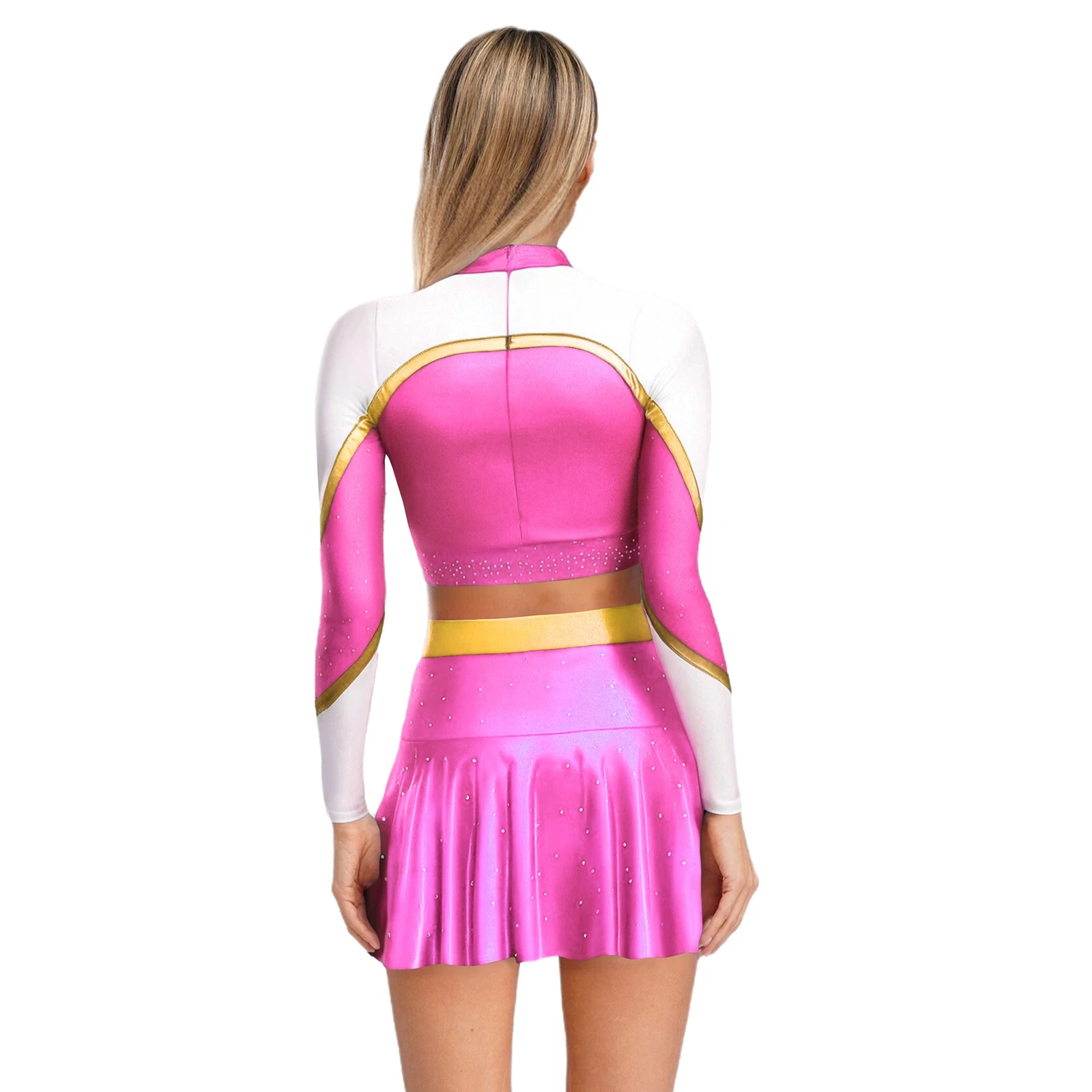 

Women Teen Girls Cheerleader Costume Outfits Cheerleading Dance Long Sleeve Crop Tops Mini Skirt Uniforms Match Suit Dancewear