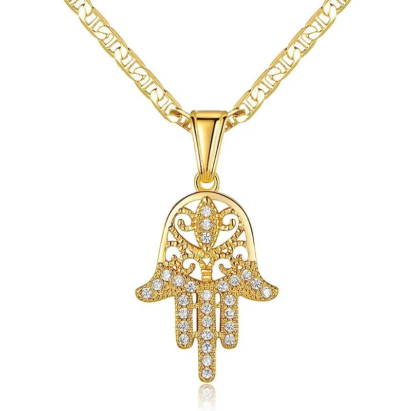 Huitan Hollow Out Design Hand Pendant Necklace for Women Party Daily Holiday Fashion Accessories with Shiny CZ Charming Jewelry
