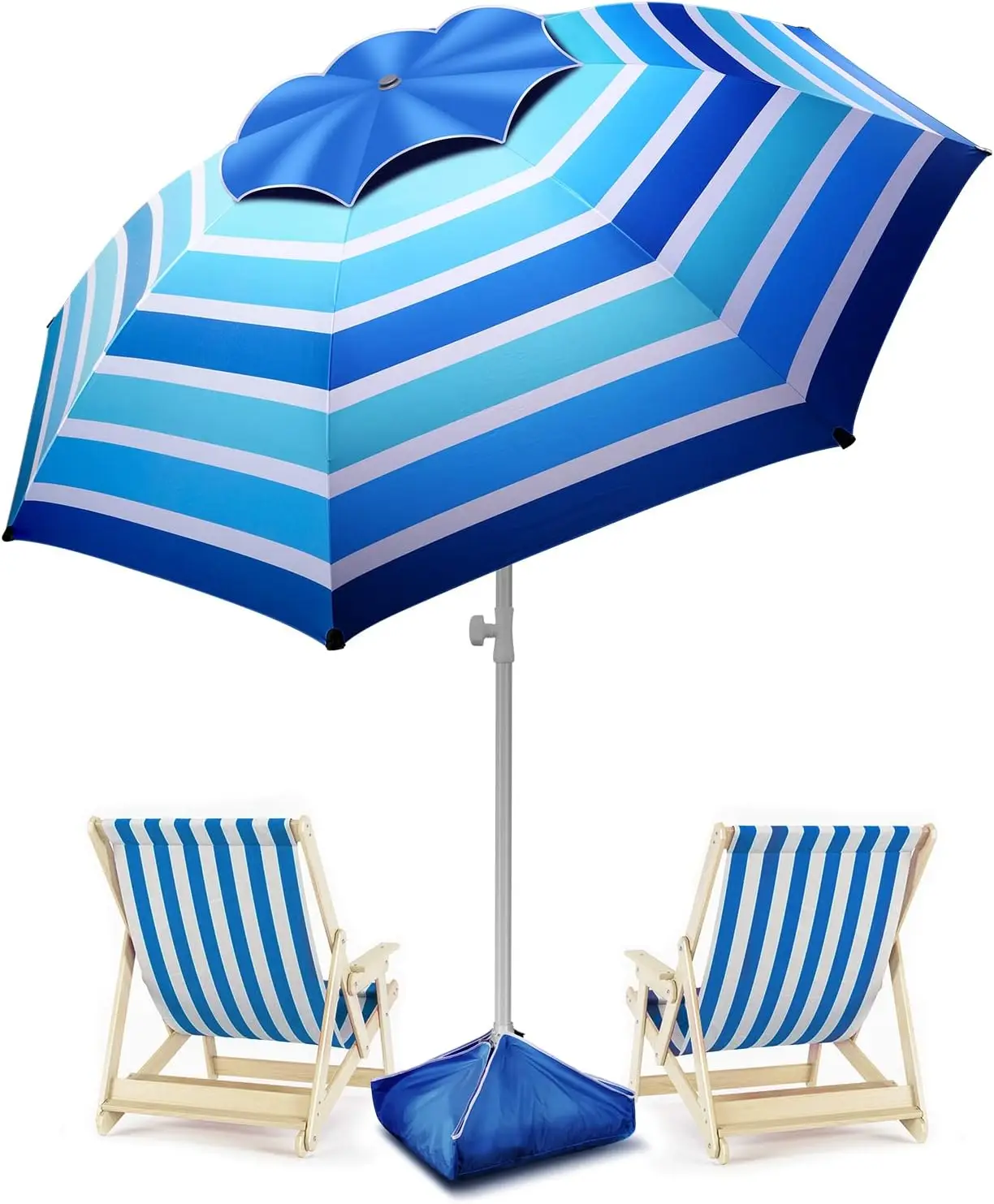 

8FT Large Beach Umbrella Level 7 Wind Resistance Design,Sand Anchor,Sand Bag,Portable Outdoor Umbrella with UPF50+ UV Protection