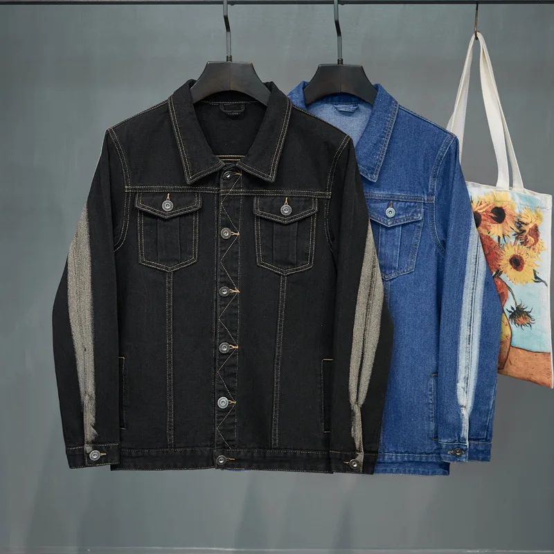 150kg 7XL 8XL Plus-size Men's Ombre Denim Jacket Oversized Korean-style Durable Top Loose Trendy Long-sleeved Coat for Big Guys