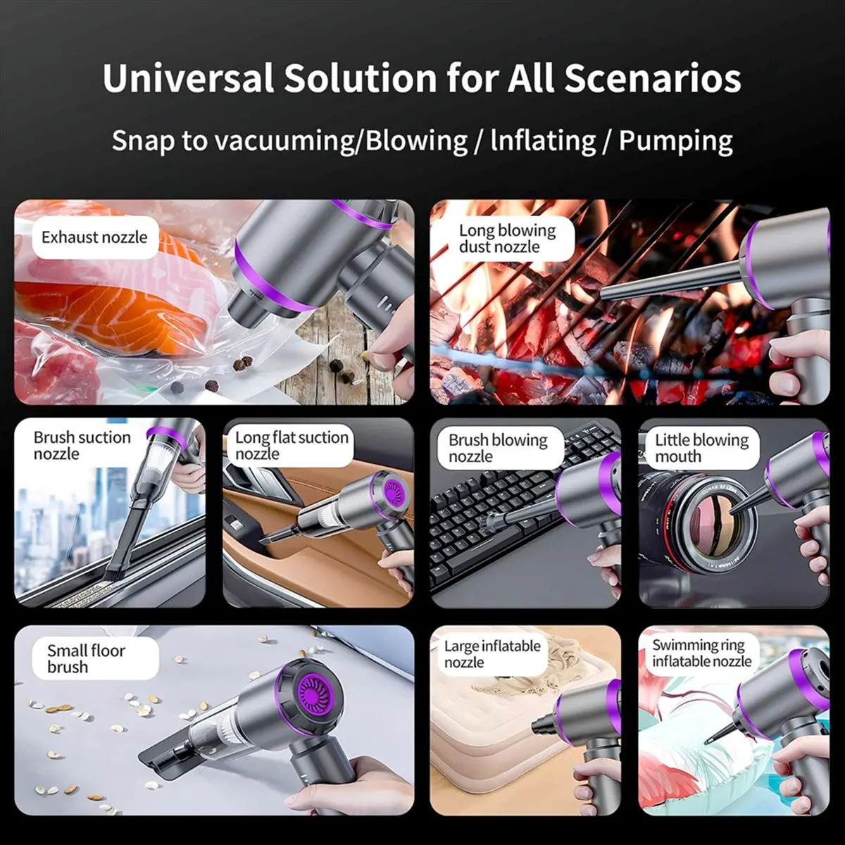Super Sale Car Vacuum Portable Cordless Mini Vacuum Cleaner Compressed Air Duster&Air Blower&Pump Hand Held Vacuum Silver Purple