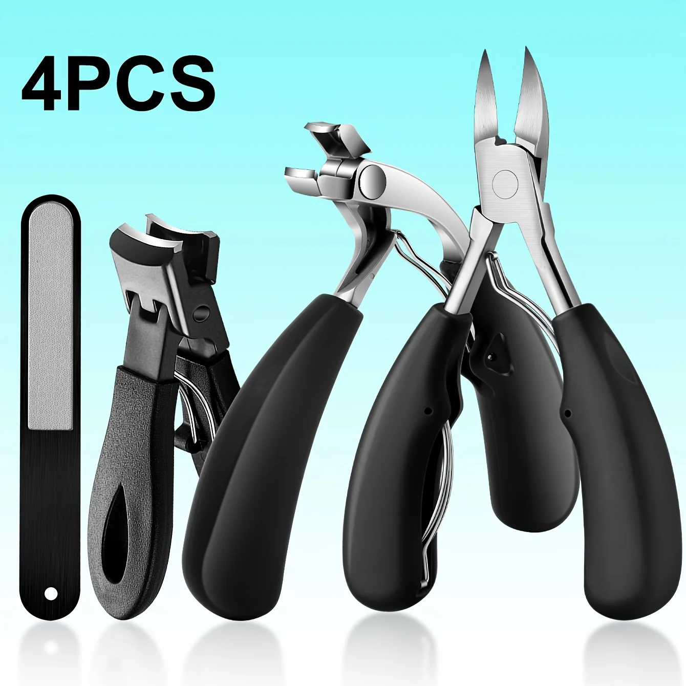Conjunto de Cortadores de Unhas de Aço Inoxidável 1/4 Peças, Alta Resistência |   Cabo Ergonômico, Qualidade Profissional para Unhas Grossas, Inclui Lixa de Unha