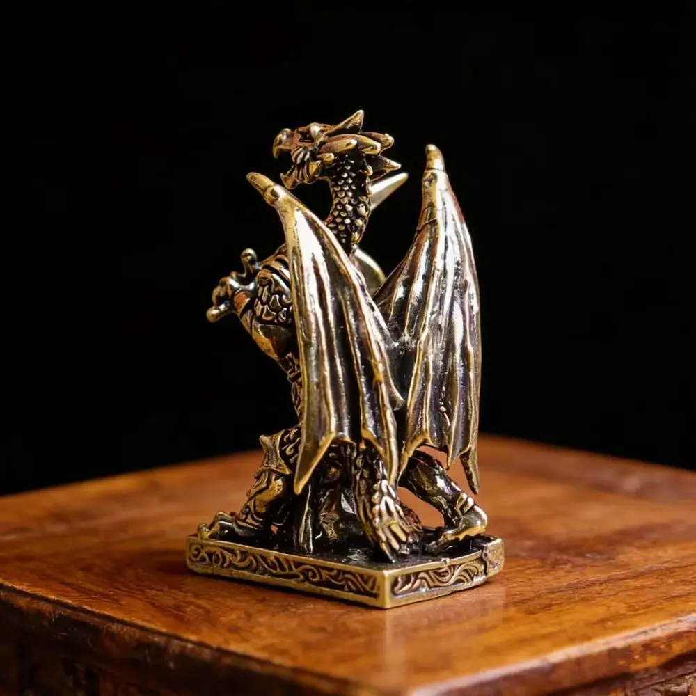 Brass Material Flying Dragon Figurines Retro Design Soldier Model Miniature Figurines Solid Metal Miniature Size