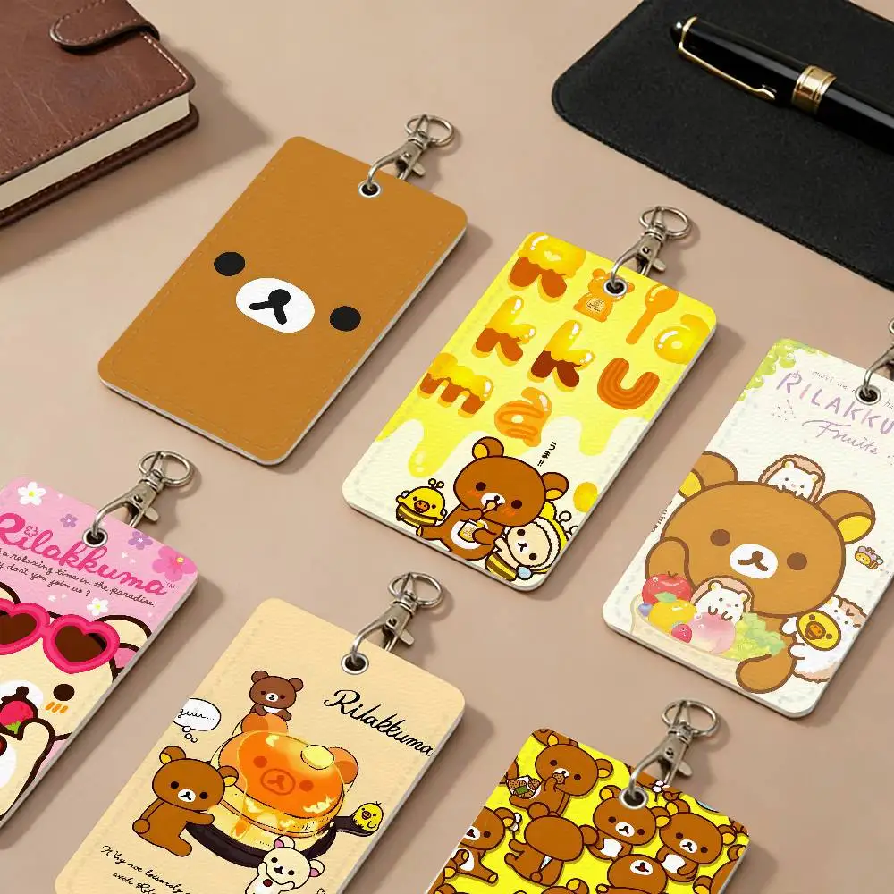 

Милые мультяшные картхолдеры R-Rilakkuma из искусственной кожи, защитные чехлы для карт с защитой от потери