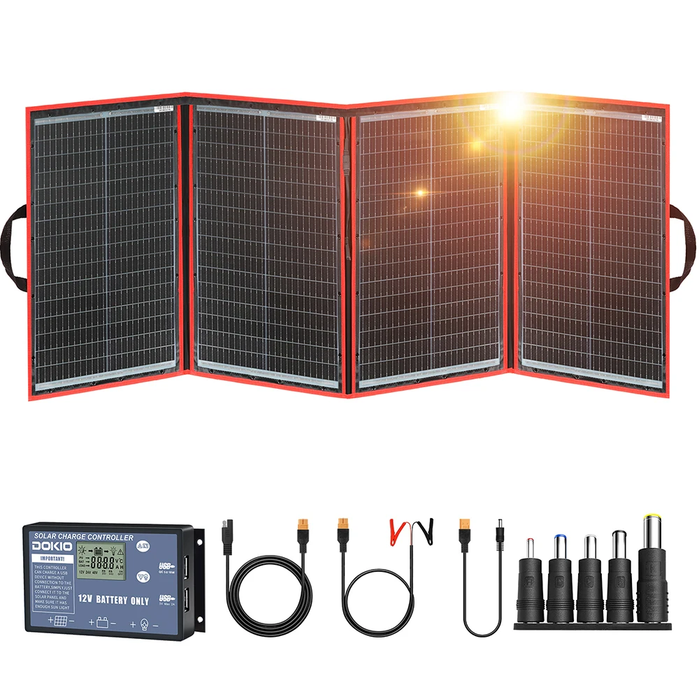 Dokio 18V 97W 150W 195W 295W Draagbaar Opvouwbaar Zonnepaneel Met 12V Controller Flexibel Zonnepaneel Voor Huis Camping Reizen