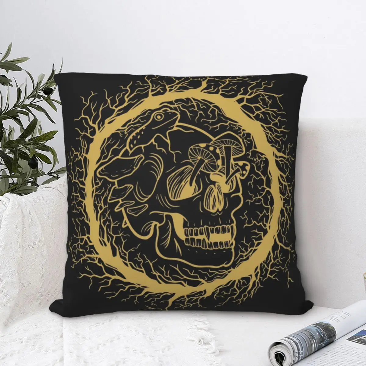 

Froggy Mushroom Skull Square Pillowcase Polyester Pillow Cover Velvet Cushion Decor Comfort Throw Pillow For Home Living Room