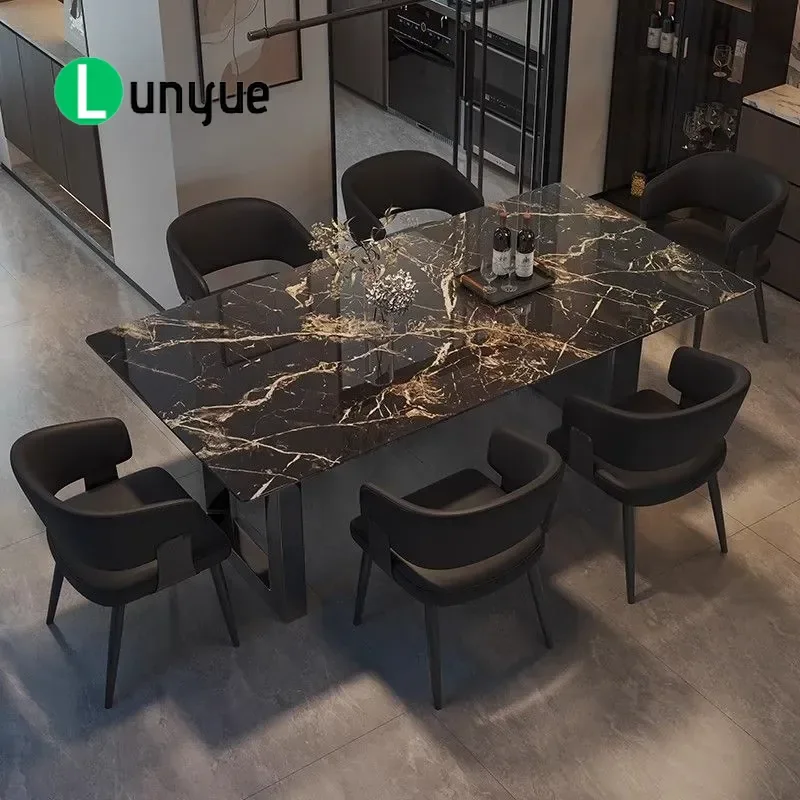 Luxury Marble Rectangular Dining Table and Chair Set Modern Light Luxury Style Compact Design for Small Apartment Home