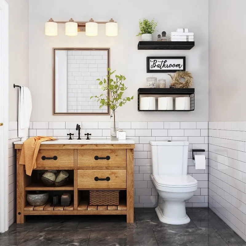 ‎Bathroom Shelves Over Toilet - Paper Storage Wall Mounted Farmhouse Decor Decorations Aesthetic Décor Sign Small Floating