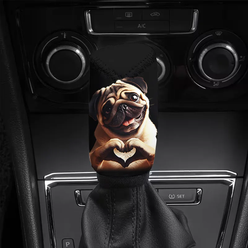 1pc, Cute Pug Heart Print Car Gear Shift Dust Cover, Suitable For Various Car Models, Personalized Gear Shift Cover, Eye-Catchin