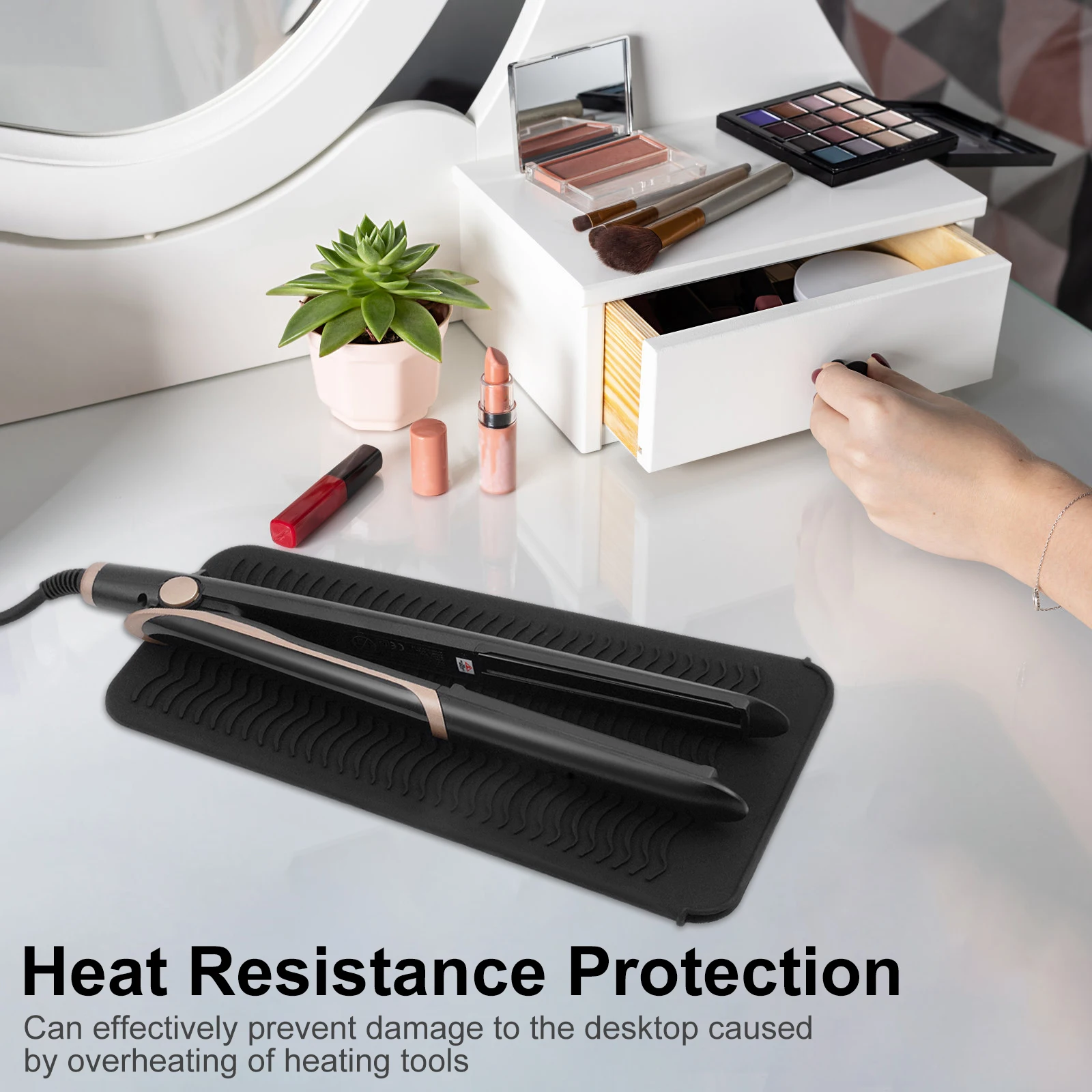 Soft Silicone Heat Resistant Mat For Hair Straightener Curler Storage Bag 2 In 1 Curling Wand Crimper Hair Salon Styling Tools