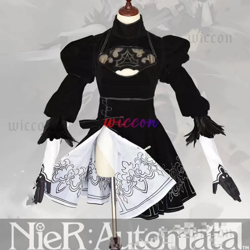 Nier Automata Yorha 2B Cosplay Suit Anime Women Inner Print Outfit Disguise Costume Set Fancy Halloween Girls Party Black Dress