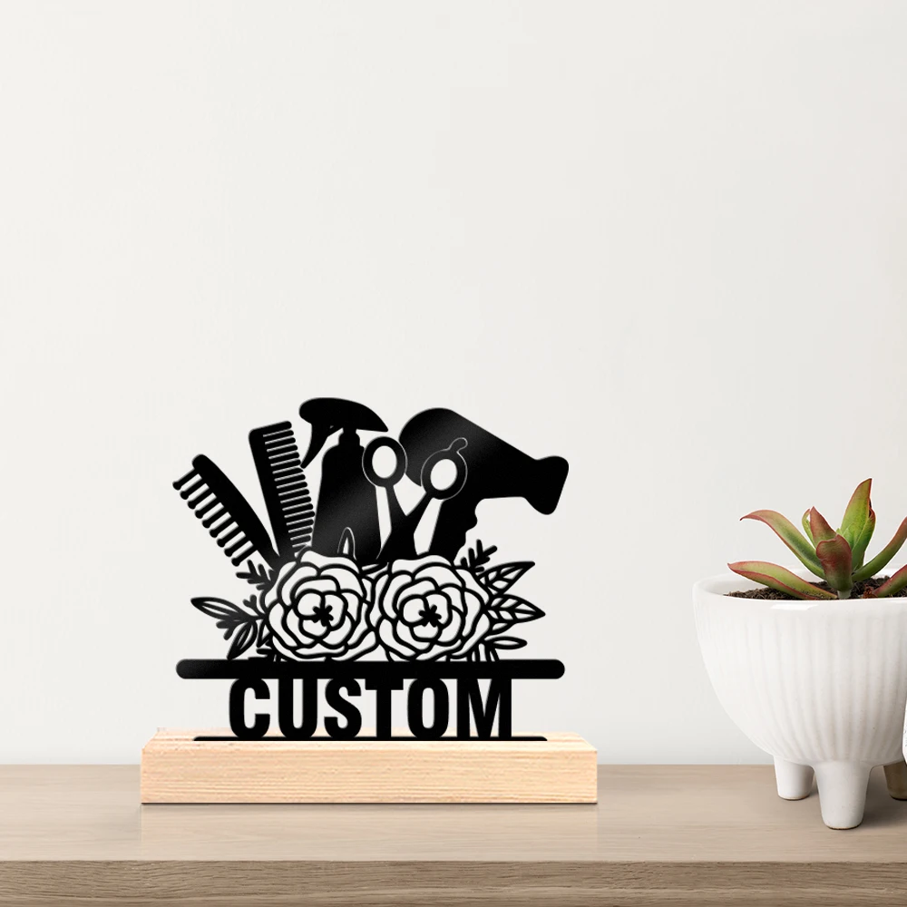 1pc Personalized Metal Artwork Custom Name Equipped with A Wooden Base Desk Ornaments for Study Rooms,Bedrooms,and Offices