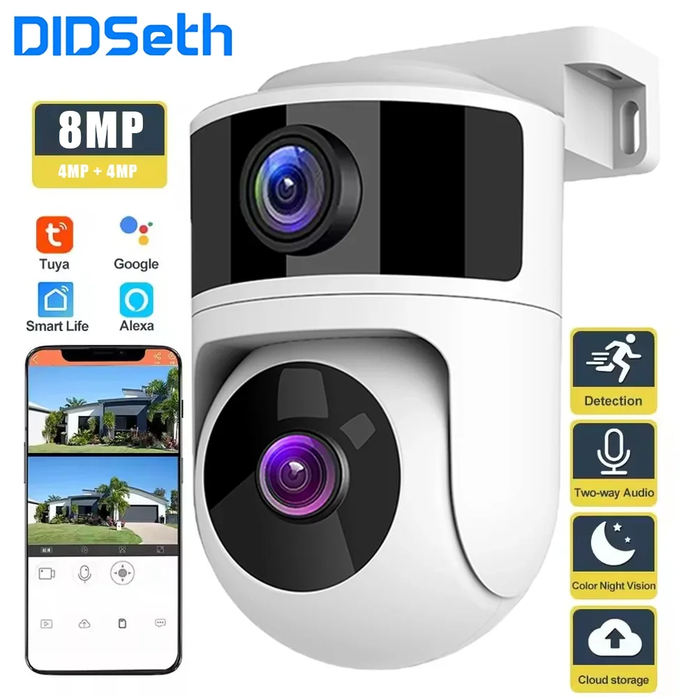 

DIDSeth 8MP Dual Lens PTZ Security Camera with 4MP+4MP Color Night Vision Human Detection IP65 Tuya Cloud Storage 2-Way Audio