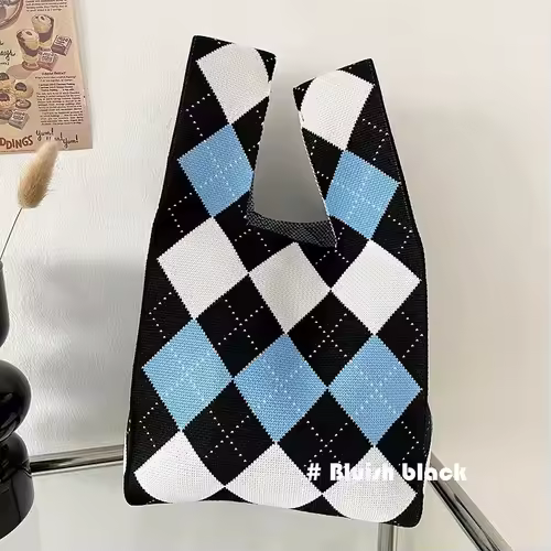 Women'S Knot Wrist Bag Handmade Knitted Bag Portable Mini Striped Tote Bucket Phone Bags Large Capacity Autumn Winter Handbags - Image 10