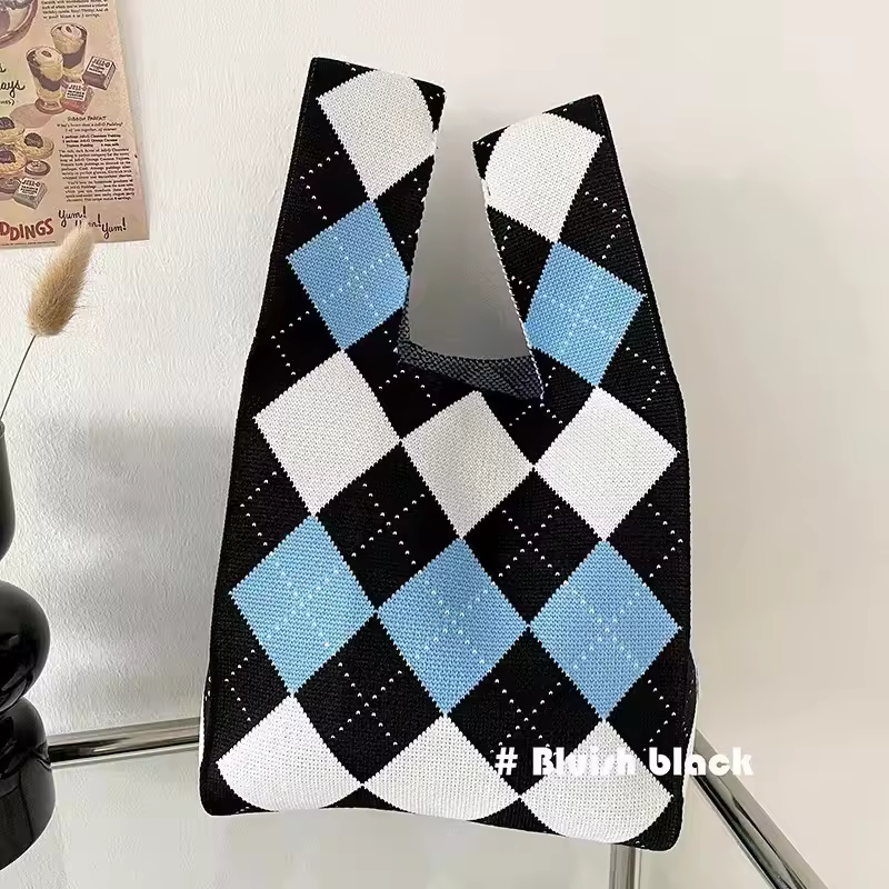 Women'S Knot Wrist Bag Handmade Knitted Bag Portable Mini Striped Tote Bucket Phone Bags Large Capacity Autumn Winter Handbags - Image 10