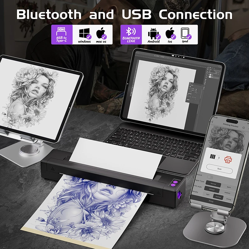 TAIDU Tattoo Printer P19 Tattoo Stencil Printers Bluetooth Thermal Printer Tattoo Printing Tattoo Stencil Tattoo Equipment
